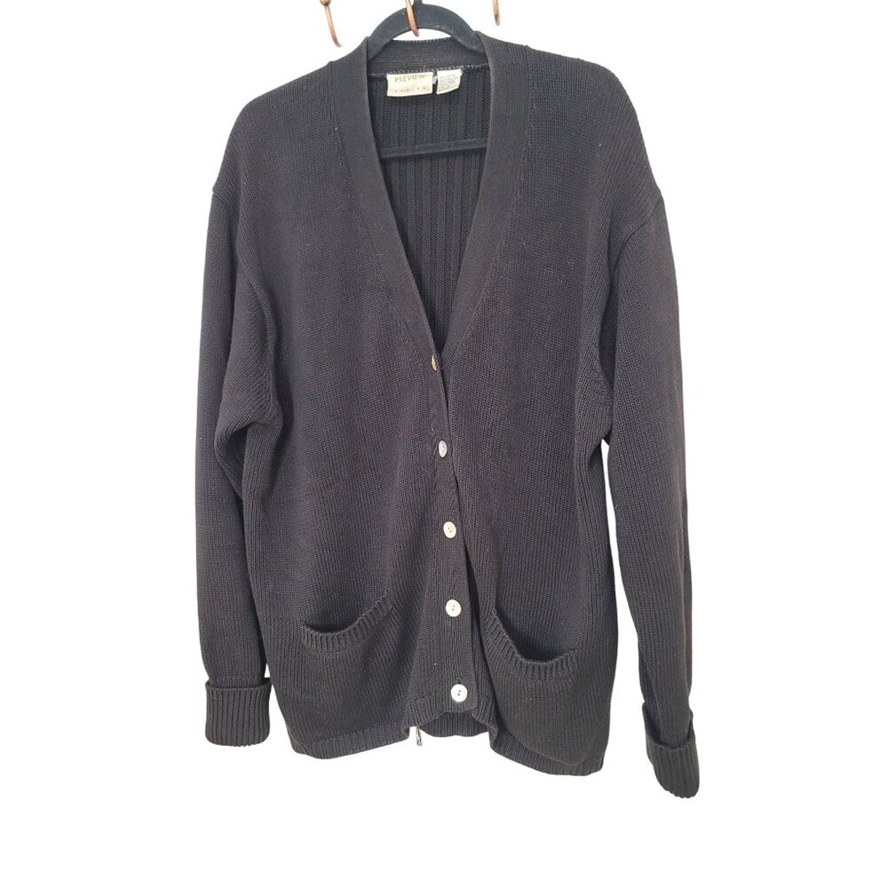 Preview Basics Y2k Black Cardigan Women's XL‎ Ribbed Design Button Closure